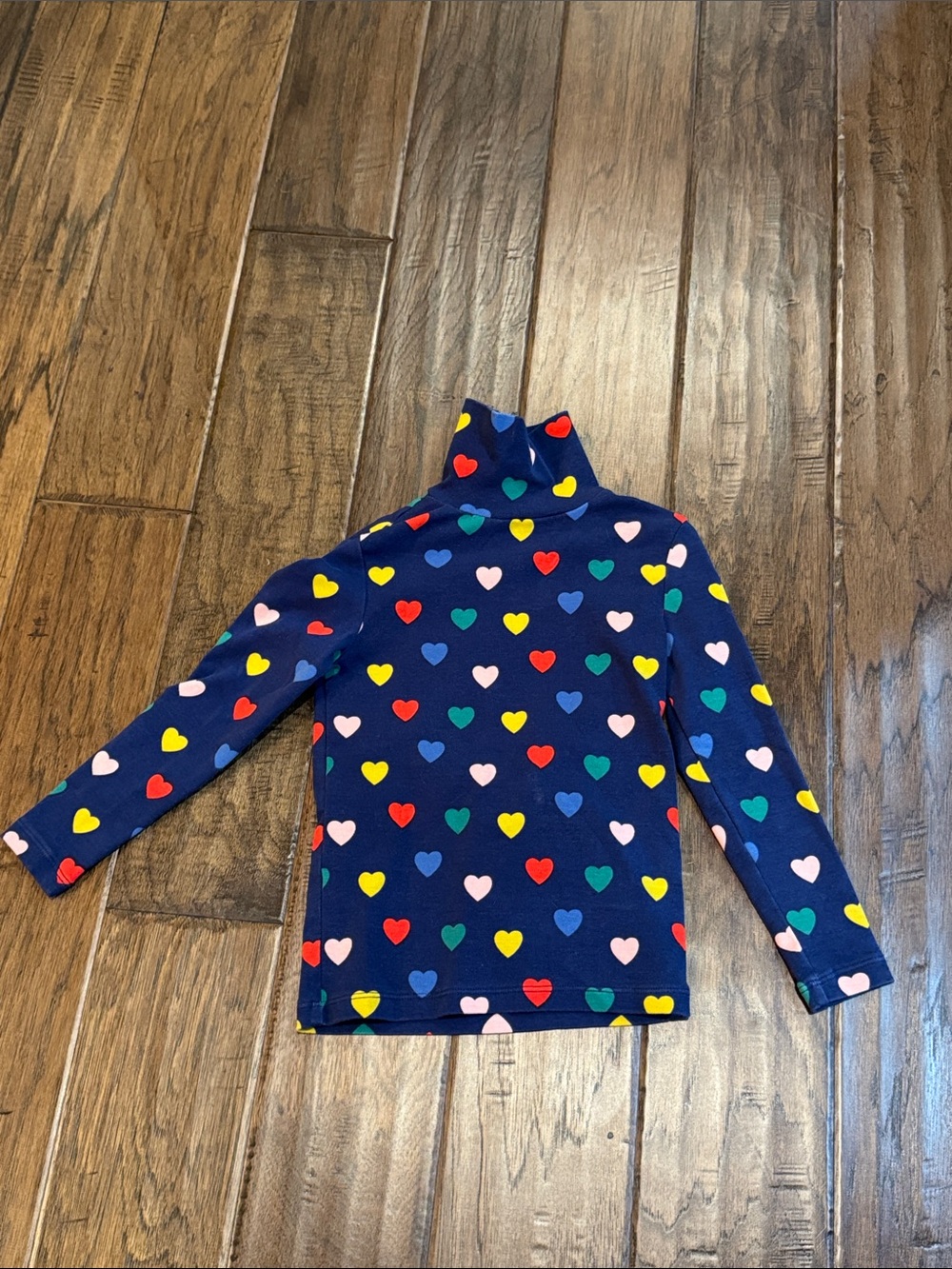 Mini Boden Navy Multi-Color Heart Turtleneck